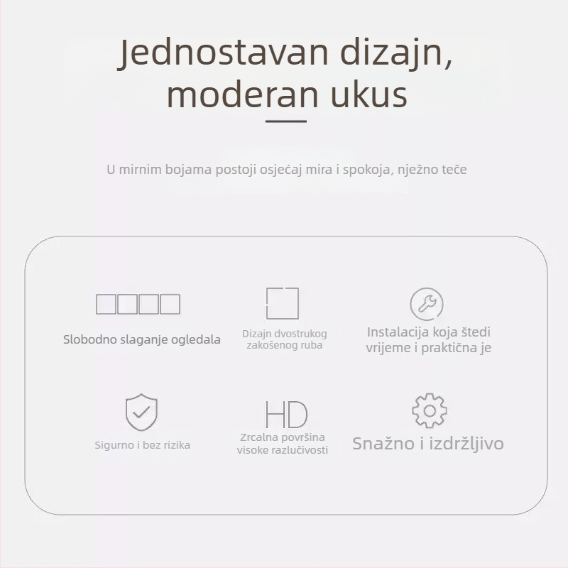 Samoljepljivo zidno ogledalo pločica, minimalističko ogledalo za spavaću sobu, geometrijski apstraktni uzorak, vodootporno i otporno na masnoće, akril, svijetlosiva, zaobljeni rubovi 2,0 mm, 1 kom.
