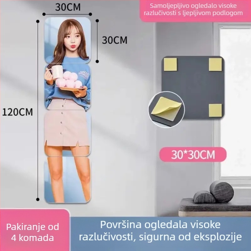Samoljepljivo zidno ogledalo pločica, minimalističko ogledalo za spavaću sobu, geometrijski apstraktni uzorak, vodootporno i otporno na masnoće, akril, svijetlosiva, zaobljeni rubovi 2,0 mm, 1 kom.