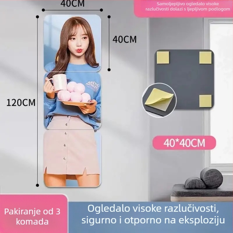 Samoljepljivo zidno ogledalo pločica, minimalističko ogledalo za spavaću sobu, geometrijski apstraktni uzorak, vodootporno i otporno na masnoće, akril, svijetlosiva, zaobljeni rubovi 2,0 mm, 1 kom.