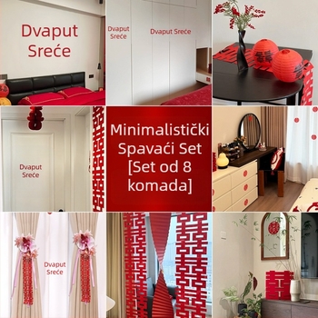Set dekoracija za svadbenu spavaću sobu – jednostavan i elegantan zid iza naslona kreveta, platnene ukrase i naljepnice sretnih riječi