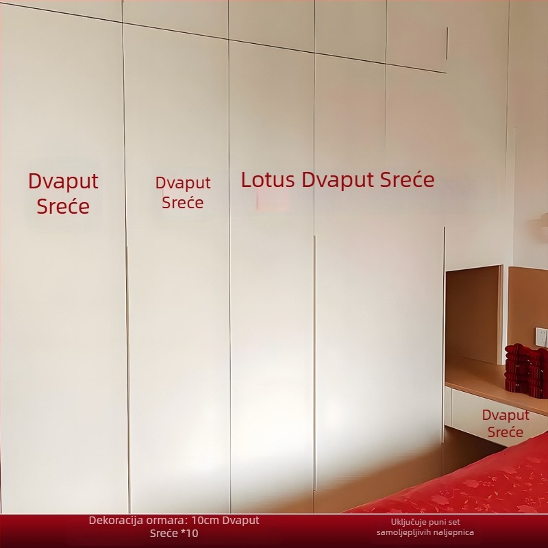 Set dekoracija za svadbenu spavaću sobu – jednostavan i elegantan zid iza naslona kreveta, platnene ukrase i naljepnice sretnih riječi