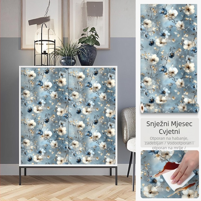 Samoljepljiva tapeta za namještaj s floralnim retro uzorkom, za vrata ormara i garderobnih komoda, vodootporna