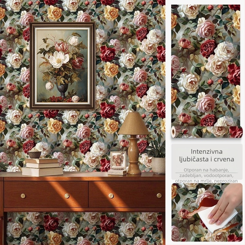 Samoljepljiva tapeta za namještaj s floralnim retro uzorkom, za vrata ormara i garderobnih komoda, vodootporna