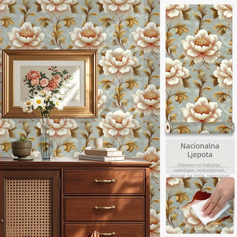 Samoljepljiva tapeta za namještaj s floralnim retro uzorkom, za vrata ormara i garderobnih komoda, vodootporna