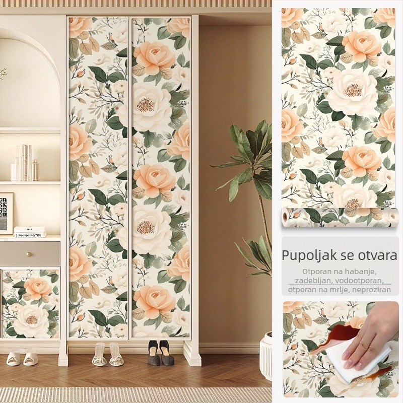 Samoljepljiva tapeta za namještaj s floralnim retro uzorkom, za vrata ormara i garderobnih komoda, vodootporna