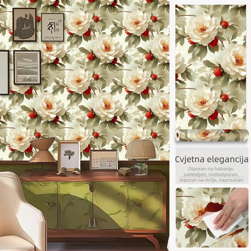 Samoljepljiva tapeta za namještaj s floralnim retro uzorkom, za vrata ormara i garderobnih komoda, vodootporna