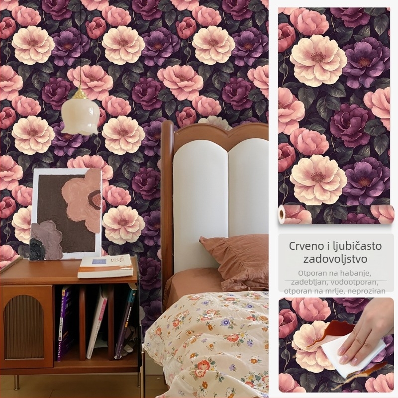 Samoljepljiva tapeta za namještaj s floralnim retro uzorkom, za vrata ormara i garderobnih komoda, vodootporna