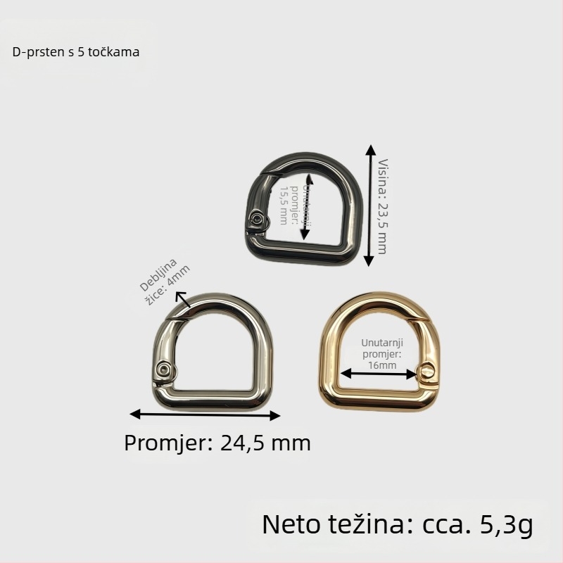 Set hardvera za torbe u D-obliku: prsten s oprugom, D‑kopča, kopča za naramenicu | Metal | Jesensko izdanje 2024 | Pribor za prtljagu