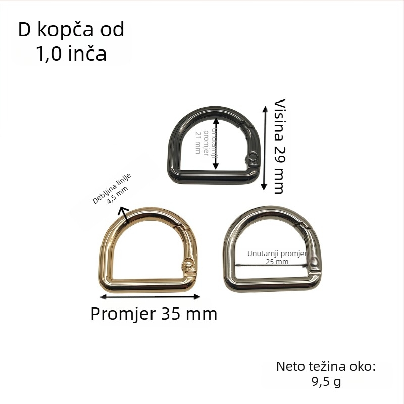 Set hardvera za torbe u D-obliku: prsten s oprugom, D‑kopča, kopča za naramenicu | Metal | Jesensko izdanje 2024 | Pribor za prtljagu