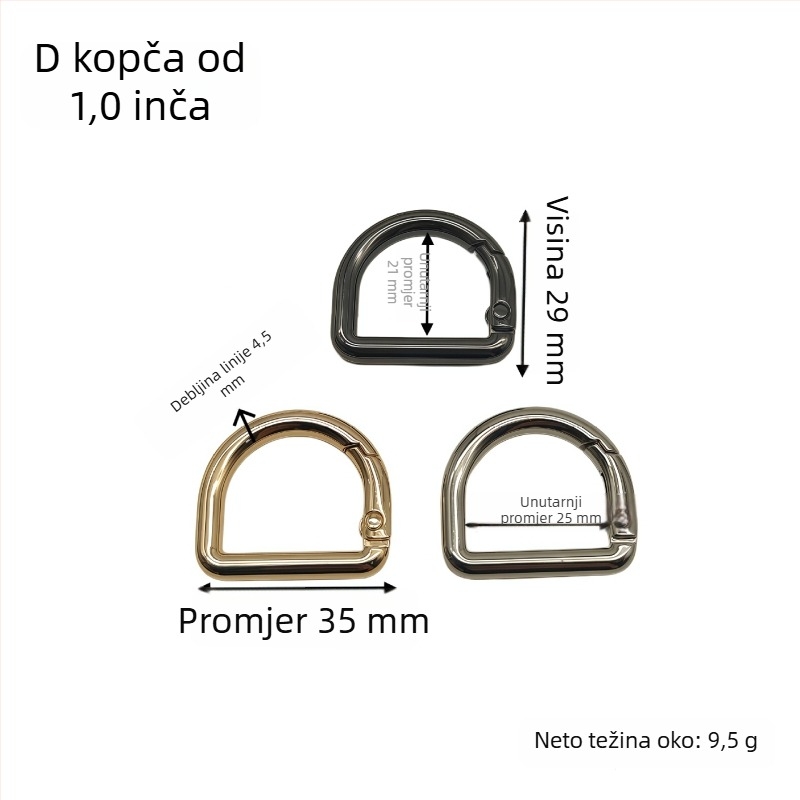 Set hardvera za torbe u D-obliku: prsten s oprugom, D‑kopča, kopča za naramenicu | Metal | Jesensko izdanje 2024 | Pribor za prtljagu