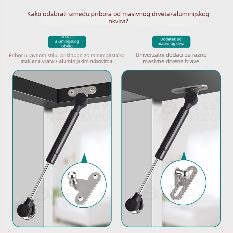 Kratka potporna šipka za vrata s aluminijskim okvirom i staklom — Materijal: hladno valjani čelik + ABS, Proizvodnja: lijevanje pod pritiskom (die casting), Moderan minimalistički stil