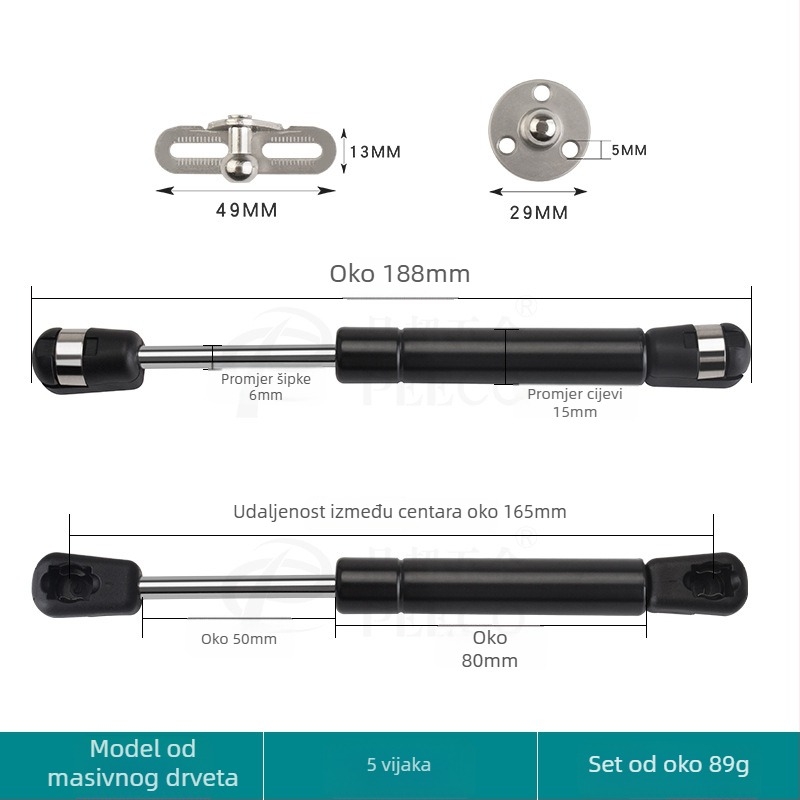 Kratka potporna šipka za vrata s aluminijskim okvirom i staklom — Materijal: hladno valjani čelik + ABS, Proizvodnja: lijevanje pod pritiskom (die casting), Moderan minimalistički stil