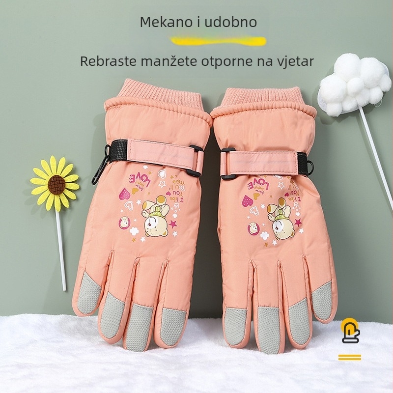 Dječje zimske rukavice za skijanje, uzrast 10-13 godina, karikatura dizajn, vodootporne, protuklizne, tople s fleec podstavom