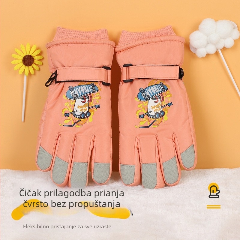 Dječje zimske rukavice za skijanje, uzrast 10-13 godina, karikatura dizajn, vodootporne, protuklizne, tople s fleec podstavom