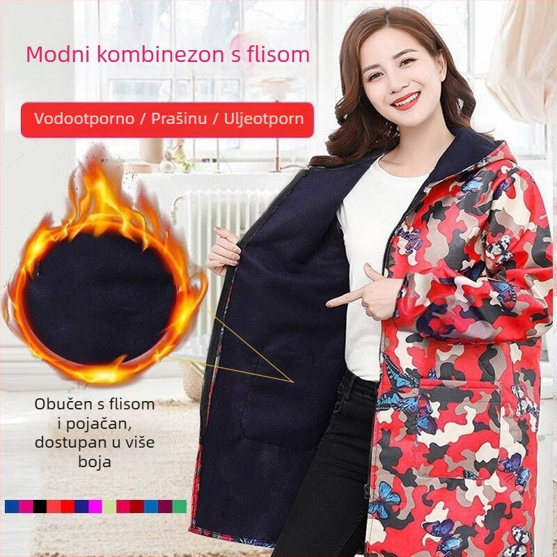 Pregača s kamuflažom, podstavljena flisom, srednje dužine, poliester, vodootporna i otporna na masnoće