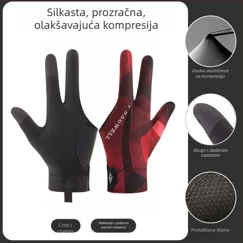 Tanke rukavice za bilijar - troprstne, prozračne, protuklizne, s poluprstom