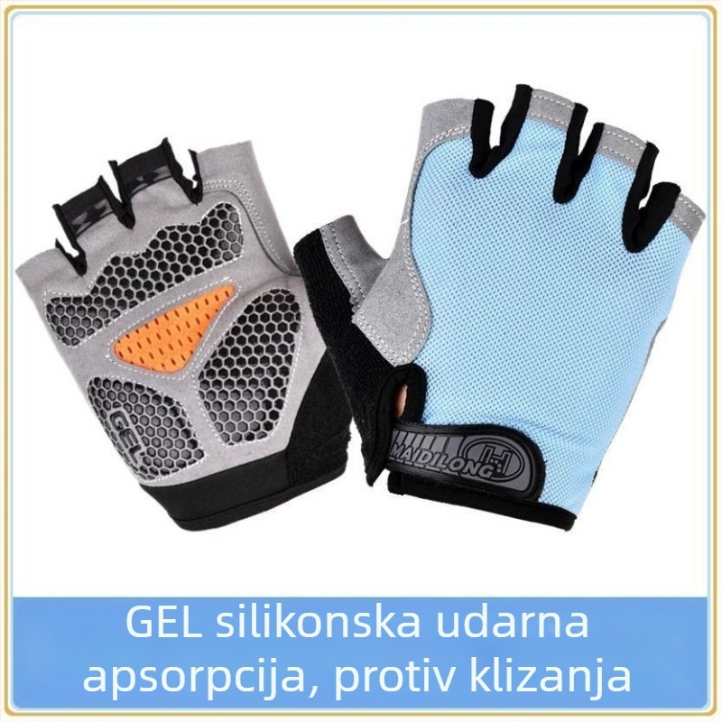 Rukavice za biciklizam za muškarce i žene, tanke, neklizajuće, upijaju znoj, prozračne, dizajn s pola prsta