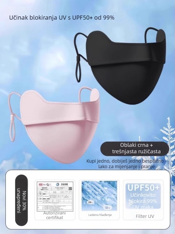 Prozračna sun maska za lice za žene, zaštita očiju, Ice Silk vlakno 71–80%, korejski stil, polukriven dizajn
