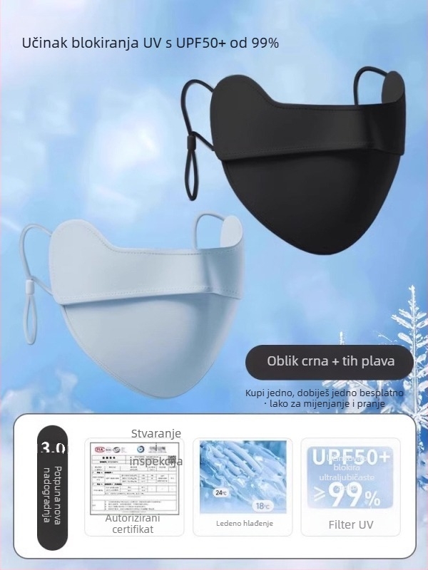 Prozračna sun maska za lice za žene, zaštita očiju, Ice Silk vlakno 71–80%, korejski stil, polukriven dizajn