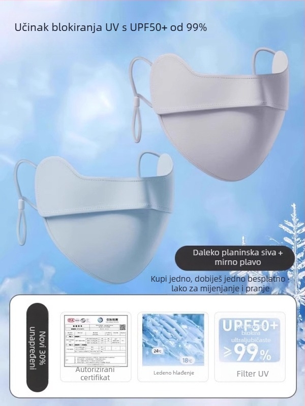 Prozračna sun maska za lice za žene, zaštita očiju, Ice Silk vlakno 71–80%, korejski stil, polukriven dizajn
