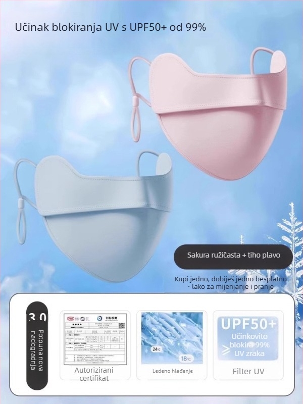 Prozračna sun maska za lice za žene, zaštita očiju, Ice Silk vlakno 71–80%, korejski stil, polukriven dizajn
