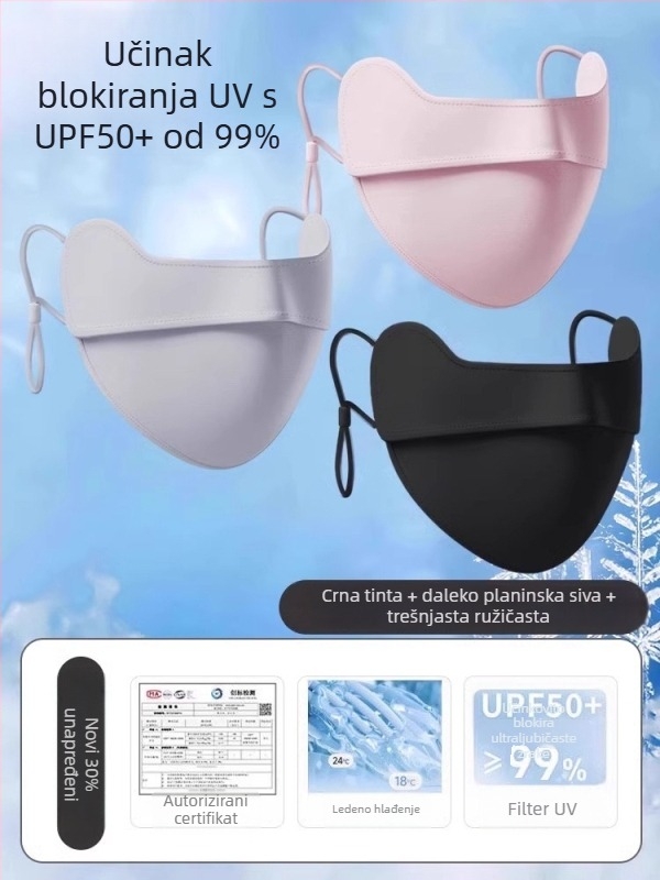 Prozračna sun maska za lice za žene, zaštita očiju, Ice Silk vlakno 71–80%, korejski stil, polukriven dizajn