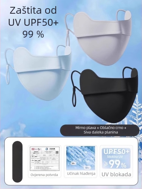 Prozračna sun maska za lice za žene, zaštita očiju, Ice Silk vlakno 71–80%, korejski stil, polukriven dizajn