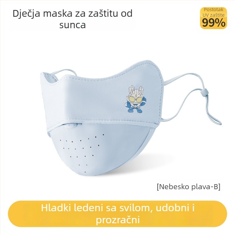 Dječja ljetna maska za lice s UV zaštitom, prozračna, lagana, nylon ice silk materijal, za djecu 3–8 godina