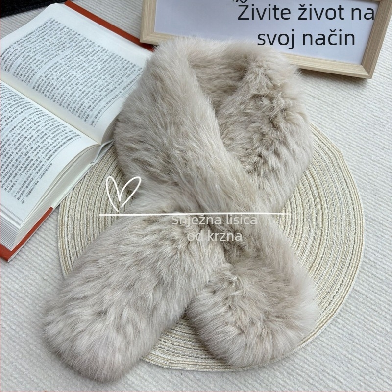 Zimski šal od prave zaječje dlake, korejskog stila, dugačak, dvostrani, debeli krzneni ovratnik, ručno pleteno