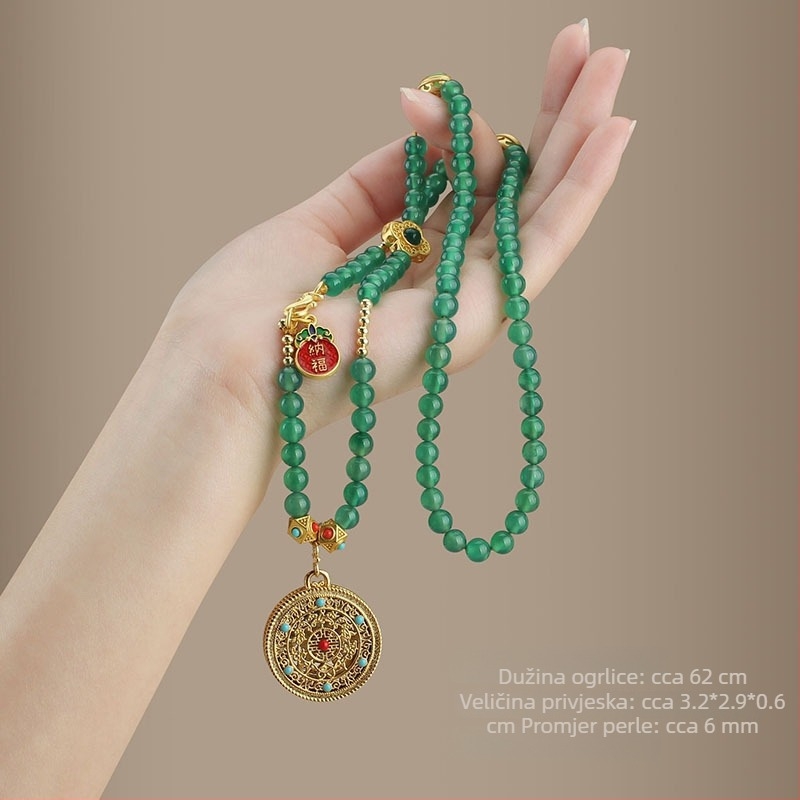 Ogrlica s ručno izrađenim bisernim lancem i privjeskom kompas od legure bakra, unisex dizajn
