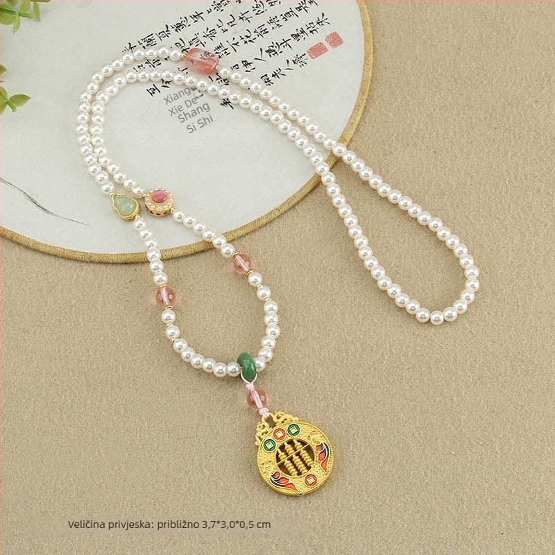 Ogrlica s ručno izrađenim bisernim lancem i privjeskom kompas od legure bakra, unisex dizajn