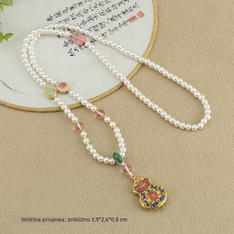 Ogrlica s ručno izrađenim bisernim lancem i privjeskom kompas od legure bakra, unisex dizajn