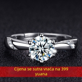 Moissanitni prsten sa šest kandži, jedan karat, srebrni nakit s platinskim premazom, ručna izrada, unisex