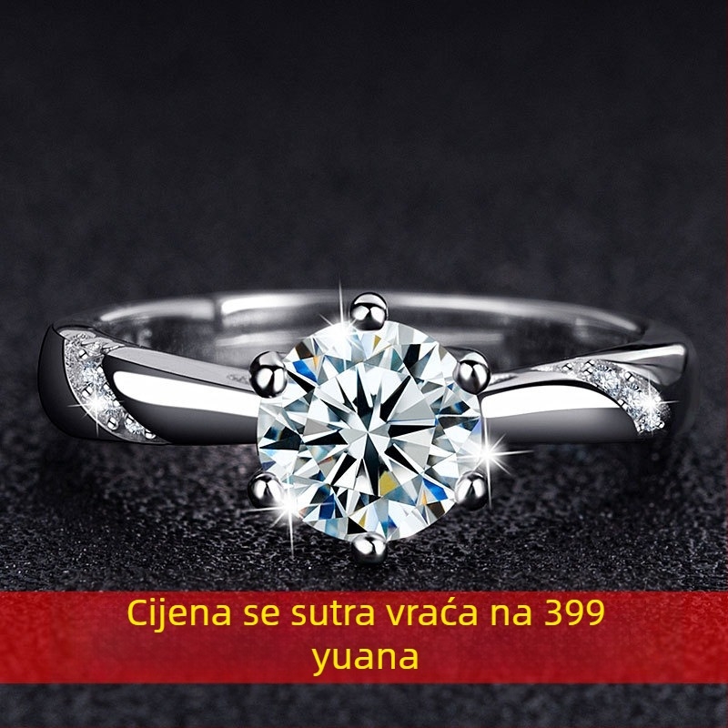Moissanitni prsten sa šest kandži, jedan karat, srebrni nakit s platinskim premazom, ručna izrada, unisex