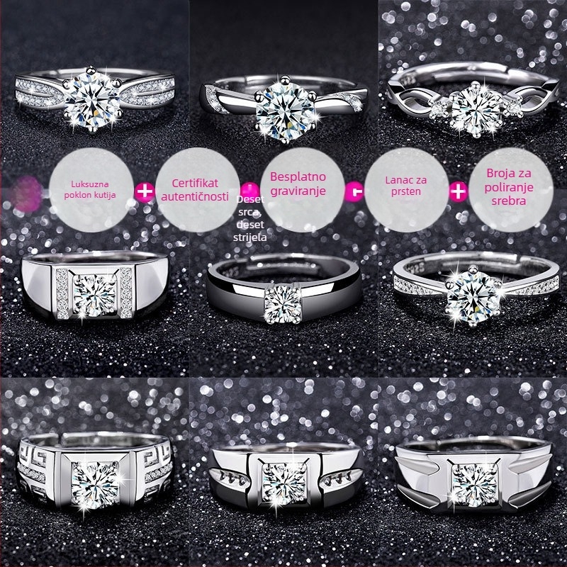 Moissanitni prsten sa šest kandži, jedan karat, srebrni nakit s platinskim premazom, ručna izrada, unisex
