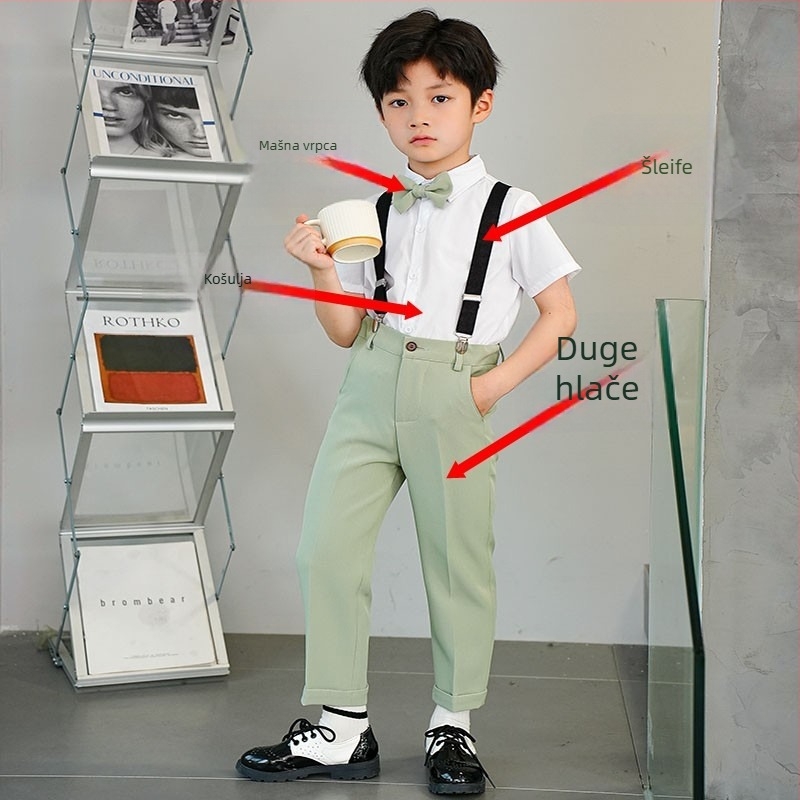 Dječji set odijela s sakoom – stil Engleska; poliester 80%; za djecu iznad 8 godina; ljeto 2024 (Poliester 80%, stil Engleska, 8+, ljeto 2024)