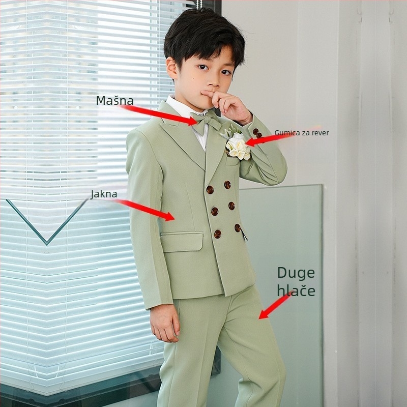 Dječji set odijela s sakoom – stil Engleska; poliester 80%; za djecu iznad 8 godina; ljeto 2024 (Poliester 80%, stil Engleska, 8+, ljeto 2024)