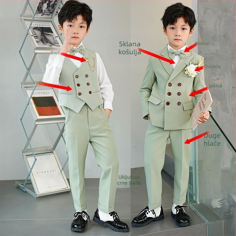Dječji set odijela s sakoom – stil Engleska; poliester 80%; za djecu iznad 8 godina; ljeto 2024 (Poliester 80%, stil Engleska, 8+, ljeto 2024)
