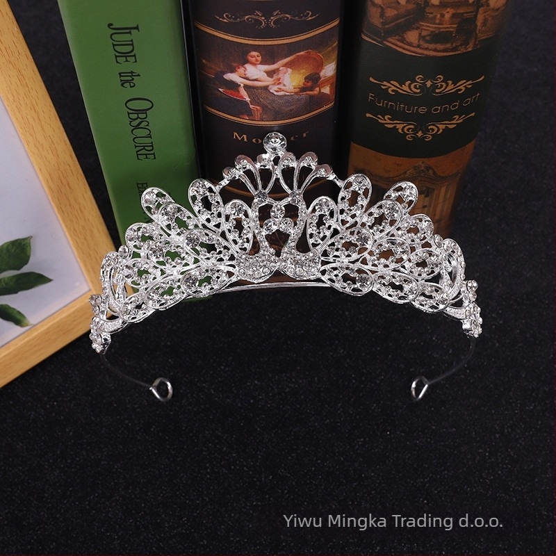 Korejski stil vjenčana diadem za kosu s Rhinestone kristalima, PT900 čistoće, elektroplatirani spoj, bijeli kristali, vjenčani dodatak