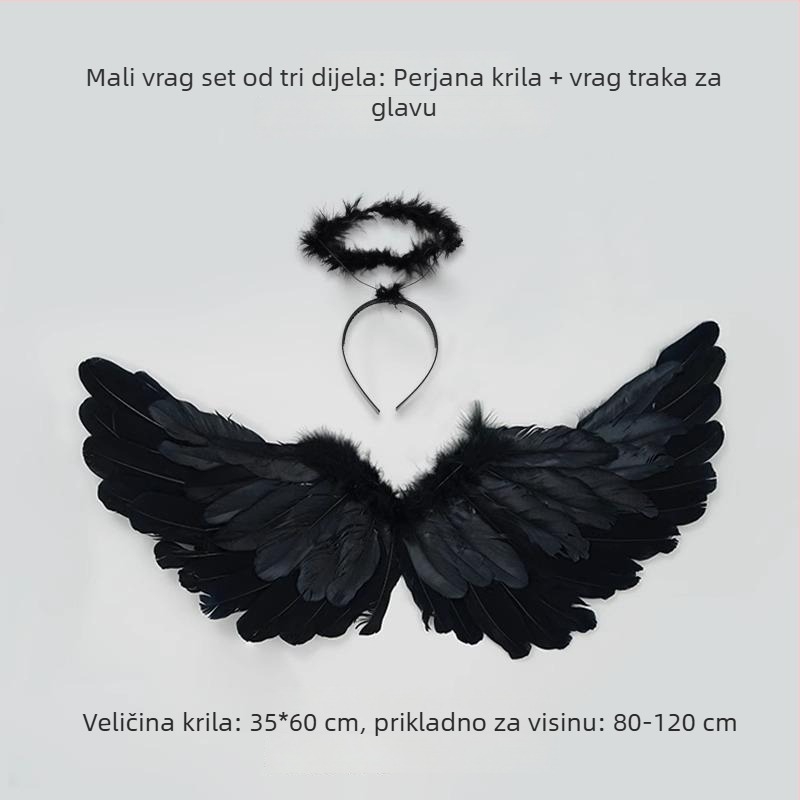 Anđeoska krila za leđa, Noć vještica kostim za odrasle s bijelim i crnim perima