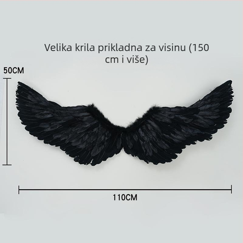 Anđeoska krila za leđa, Noć vještica kostim za odrasle s bijelim i crnim perima