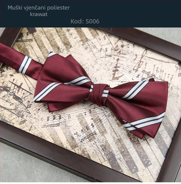 Muška leptir-mašnica za svadbu, jacquard poliester, prugasti uzorak, plochi čvor, muški stil