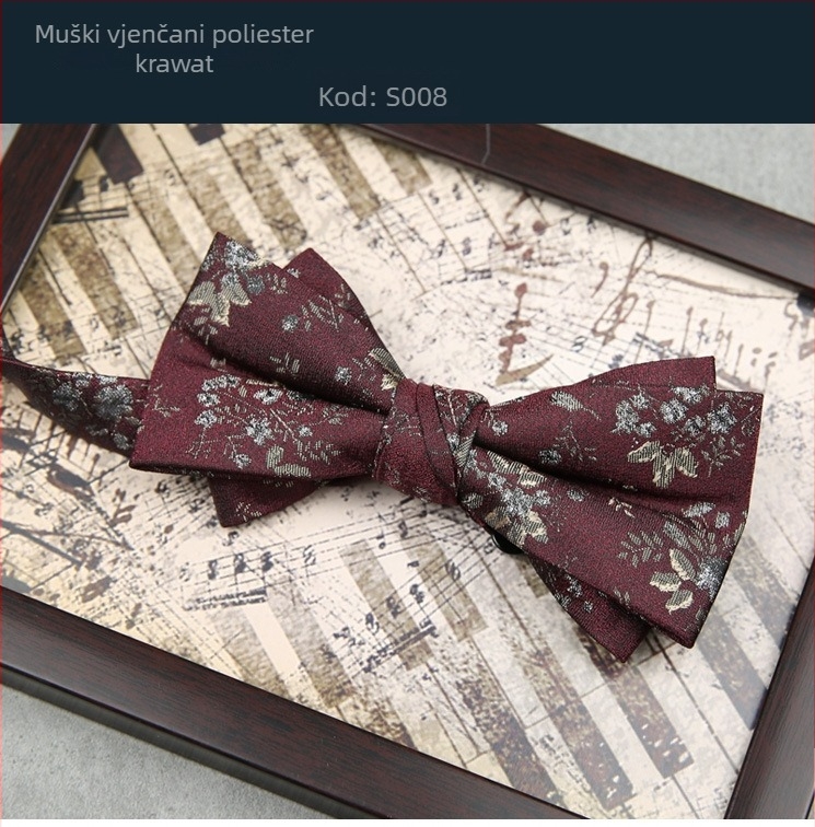 Muška leptir-mašnica za svadbu, jacquard poliester, prugasti uzorak, plochi čvor, muški stil