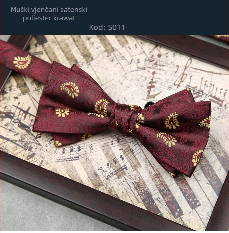 Muška leptir-mašnica za svadbu, jacquard poliester, prugasti uzorak, plochi čvor, muški stil