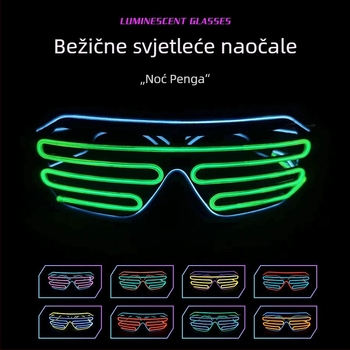 Bežične svijetleće naočale – rekviziti za zabave; Materijal: plastika; Napajanje: 2x1.5V AAA ili 2x7 baterija ( baterije nisu uključene); Otisak logotipa: moguć; Izrada: polu-manualna i polu-mehanička