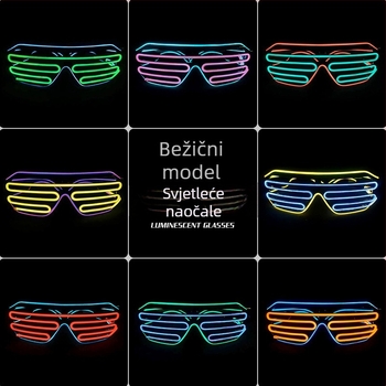Bežične svijetleće naočale – rekviziti za zabave; Materijal: plastika; Napajanje: 2x1.5V AAA ili 2x7 baterija ( baterije nisu uključene); Otisak logotipa: moguć; Izrada: polu-manualna i polu-mehanička