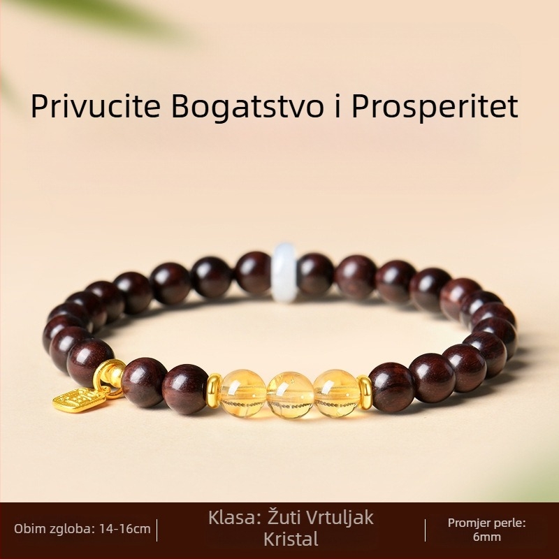 Narukvica od ružinog drveta s dvostrukim krugom, ručno izrađena, unisex, 54 perle