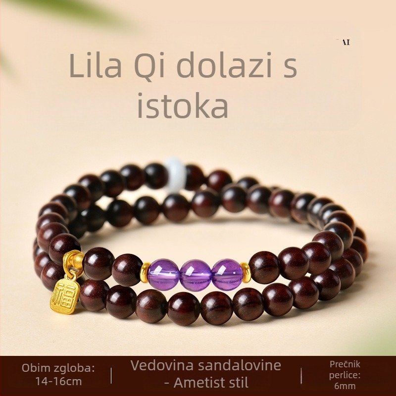 Narukvica od ružinog drveta s dvostrukim krugom, ručno izrađena, unisex, 54 perle