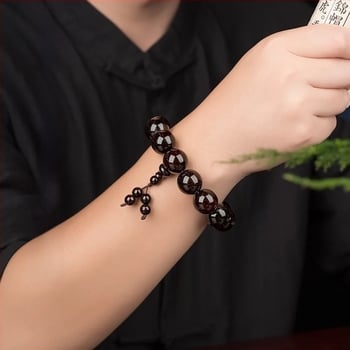 Ručni izrađeni narukvica od indijskog sandalovog drveta s perlicama i trakama, kineski stil, za muškarce