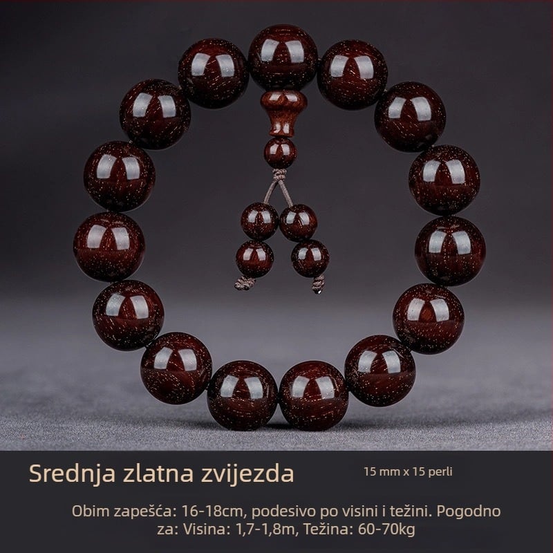 Ručni izrađeni narukvica od indijskog sandalovog drveta s perlicama i trakama, kineski stil, za muškarce